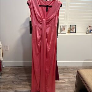 St. John Rose Pink Satin Twist-Front Maxi Dress